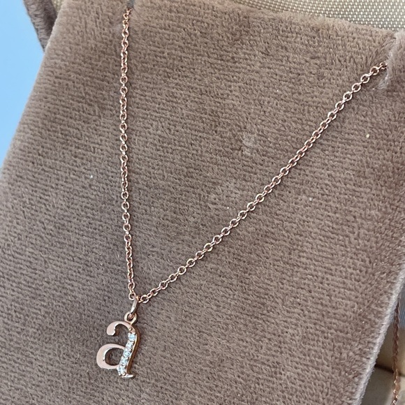 Solid Stamped 14K Rose Gold Natural Diamond Initial Letter a Pendant Necklace - Picture 12 of 12
